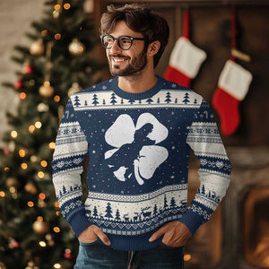 Dinosaur St Patricks Day Shamrock Ugly Christmas Sweater Silhouette Boys Toddler Kids TS10 Navy Beige Print Your Wear