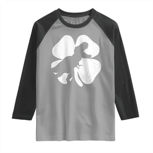 Dinosaur St Patricks Day Shamrock Raglan Shirt Silhouette Boys Toddler Kids TS10 Sport Gray Black Print Your Wear
