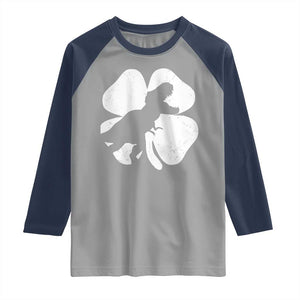 Dinosaur St Patricks Day Shamrock Raglan Shirt Silhouette Boys Toddler Kids TS10 Sport Gray Navy Print Your Wear