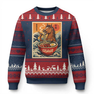 Zodiac Lunar New Year Of The Horse 2026 Ugly Christmas Sweater Ramen Lovers TS10 Navy Red Print Your Wear
