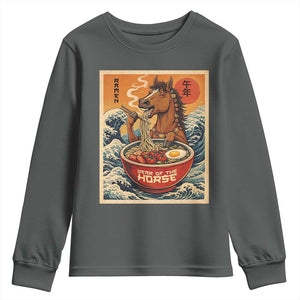 Zodiac Lunar New Year Of The Horse 2026 Youth Sweatshirt Ramen Lovers TS10 Dark Heather Print Your Wear