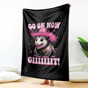 Cowboy Opossum Go On Now Git Throw Blanket Funny Possum Pink Cowgirl Hat Western Wild West TS10 Print Your Wear