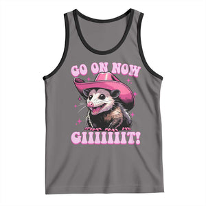 Cowboy Opossum Go On Now Git Tank Top Funny Possum Pink Cowgirl Hat Western Wild West TS10 Deep Heather Black Print Your Wear