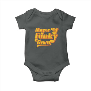 Retro Mayor of Funky Town Baby Onesie Funny Vintage 70s Disco Party TS10 Dark Heather Print Your Wear
