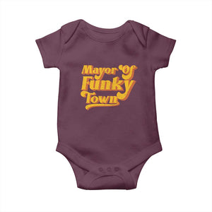Retro Mayor of Funky Town Baby Onesie Funny Vintage 70s Disco Party TS10 Maroon Print Your Wear