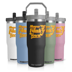 Retro Mayor of Funky Town Flip Straw Tumbler Funny Vintage 70s Disco Party TS10 Print Your Wear