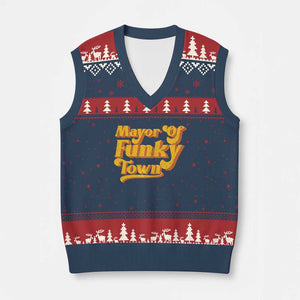 Retro Mayor of Funky Town V-Neck Knit Sweater Vest Funny Vintage 70s Disco Party TS10 Navy Red Print Your Wear