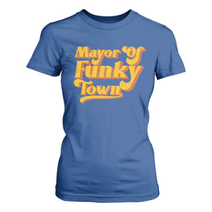 Retro Mayor of Funky Town T Shirt For Women Funny Vintage 70s Disco Party TS10 Royal Blue Print Your Wear