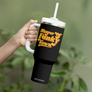 Retro Mayor of Funky Town Tumbler With Handle Funny Vintage 70s Disco Party TS10 Print Your Wear