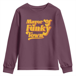 Retro Mayor of Funky Town Youth Sweatshirt Funny Vintage 70s Disco Party TS10 Maroon Print Your Wear