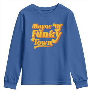 Retro Mayor of Funky Town Youth Sweatshirt Funny Vintage 70s Disco Party TS10 Royal Blue Print Your Wear