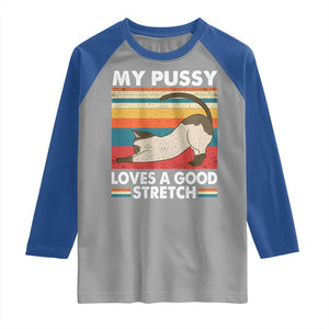 My Pussy Loves A Good Stretch Raglan Shirt Funny Humor Saying Cat Vintage TS10 Sport Gray Royal Print Your Wear