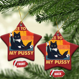 Funny Humor Saying Cat Christmas Ornament I Like To Pet My Pussy Naughty Vintage TS10 Star Red Print Your Wear