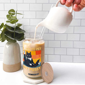 Funny Humor Saying Cat Glass Can I Like To Pet My Pussy Naughty Vintage TS10 Print Your Wear