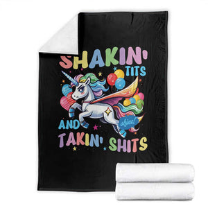 Shakin' Tits and Takin' Shits Throw Blanket Naughty Funny Unhinged Unicorn TS10 Black Print Your Wear