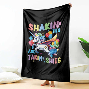Shakin' Tits and Takin' Shits Throw Blanket Naughty Funny Unhinged Unicorn TS10 Print Your Wear