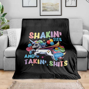 Shakin' Tits and Takin' Shits Throw Blanket Naughty Funny Unhinged Unicorn TS10 Print Your Wear