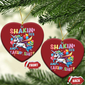Shakin' Tits and Takin' Shits Christmas Ornament Naughty Funny Unhinged Unicorn TS10 Heart Red Print Your Wear