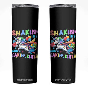Shakin' Tits and Takin' Shits Skinny Tumbler Naughty Funny Unhinged Unicorn TS10 Black Print Your Wear