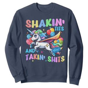 Shakin' Tits and Takin' Shits Sweatshirt Naughty Funny Unhinged Unicorn TS10 Navy Print Your Wear