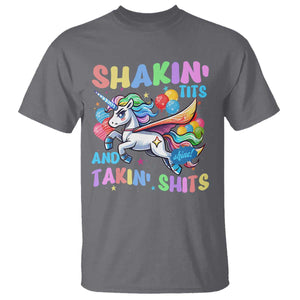 Shakin' Tits and Takin' Shits T Shirt Naughty Funny Unhinged Unicorn TS10 Charcoal Print Your Wear