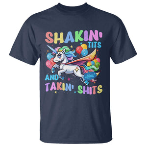 Shakin' Tits and Takin' Shits T Shirt Naughty Funny Unhinged Unicorn TS10 Navy Print Your Wear