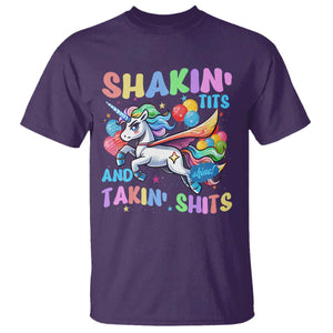 Shakin' Tits and Takin' Shits T Shirt Naughty Funny Unhinged Unicorn TS10 Purple Print Your Wear