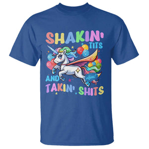 Shakin' Tits and Takin' Shits T Shirt Naughty Funny Unhinged Unicorn TS10 Royal Blue Print Your Wear