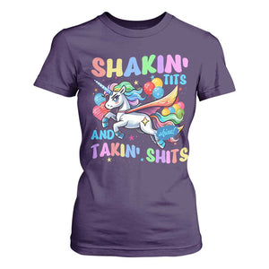 Shakin' Tits and Takin' Shits T Shirt For Women Naughty Funny Unhinged Unicorn TS10 Purple Print Your Wear