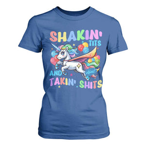 Shakin' Tits and Takin' Shits T Shirt For Women Naughty Funny Unhinged Unicorn TS10 Royal Blue Print Your Wear