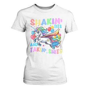 Shakin' Tits and Takin' Shits T Shirt For Women Naughty Funny Unhinged Unicorn TS10 White Print Your Wear