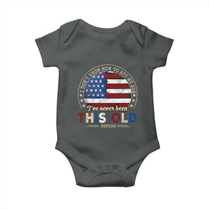 Dont Know How To Act My Age Baby Onesie Vintage Funny Old Man Saying American Flag TS10 Dark Heather Print Your Wear