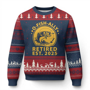 Fishing Retirement Ugly Christmas Sweater O-Fish-Ally Retired 2025 For Fisherman TS10 Navy Red Print Your Wear