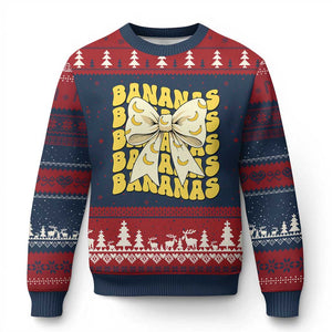 Bananas Coquette Bow Ugly Christmas Sweater Retro Banana Lovers Women Girls Kids TS10 Navy Red Print Your Wear