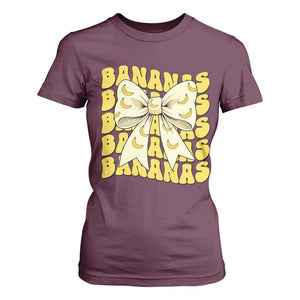Bananas Coquette Bow T Shirt For Women Retro Banana Lovers Women Girls Kids TS10 Maroon Print Your Wear