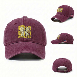 Bananas Coquette Bow Washed Cotton Baseball Cap Retro Banana Lovers Women Girls Kids TS10 Washed Cap Universal Fit Burgundy Print Your Wear