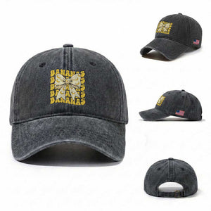 Bananas Coquette Bow Washed Cotton Baseball Cap Retro Banana Lovers Women Girls Kids TS10 Washed Cap Universal Fit Dark Gray Print Your Wear
