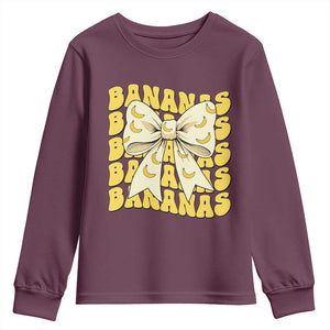 Bananas Coquette Bow Youth Sweatshirt Retro Banana Lovers Women Girls Kids TS10 Maroon Print Your Wear