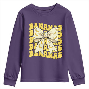 Bananas Coquette Bow Youth Sweatshirt Retro Banana Lovers Women Girls Kids TS10 Purple Print Your Wear