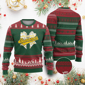 Bananas Coquette Bow Ugly Christmas Sweater Retro Throwback Popular Fruit Humor Banana Classic TS10 Red Green Print Your Wear