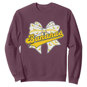Bananas Coquette Bow Sweatshirt Retro Throwback Popular Fruit Humor Banana Classic TS10 Maroon Print Your Wear