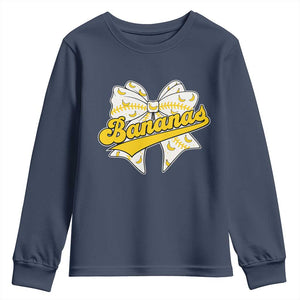 Bananas Coquette Bow Youth Sweatshirt Retro Throwback Popular Fruit Humor Banana Classic TS10 Navy Print Your Wear