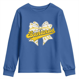 Bananas Coquette Bow Youth Sweatshirt Retro Throwback Popular Fruit Humor Banana Classic TS10 Royal Blue Print Your Wear