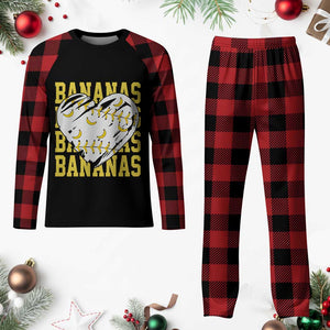 Retro Bananas Plaid Pajama Set Vintage Baseball Heart Graphic Game Day Gifts TS10 Buffalo Plaid Print Your Wear