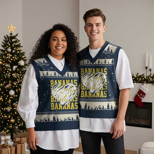 Retro Bananas V-Neck Knit Sweater Vest Vintage Baseball Heart Graphic Game Day Gifts TS10 Navy Beige Print Your Wear