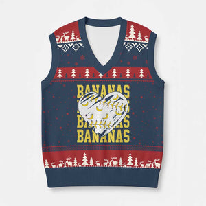 Retro Bananas V-Neck Knit Sweater Vest Vintage Baseball Heart Graphic Game Day Gifts TS10 Navy Red Print Your Wear