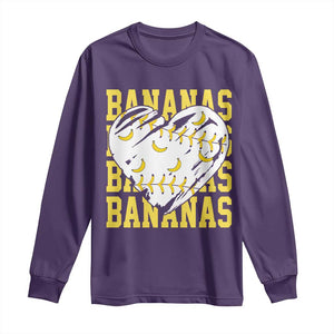 Retro Bananas Long Sleeve Shirt Vintage Baseball Heart Graphic Game Day Gifts TS10 Purple Print Your Wear
