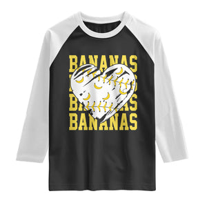 Retro Bananas Raglan Shirt Vintage Baseball Heart Graphic Game Day Gifts TS10 Black White Print Your Wear