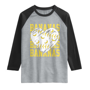 Retro Bananas Raglan Shirt Vintage Baseball Heart Graphic Game Day Gifts TS10 Heather Gray Black Print Your Wear