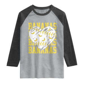 Retro Bananas Raglan Shirt Vintage Baseball Heart Graphic Game Day Gifts TS10 Heather Gray Heather Charcoal Print Your Wear